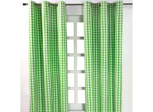 5055967415140 - HOMESCAPES Grün karierter Ösenvorhang im 2er Pack B 228 cm x L 137 cm - Grün Weiß