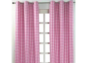 5055967415188 - HOMESCAPES Pink karierter Ösenvorhang im 2er Pack B 137 cm x L 117 cm - Pink Weiß