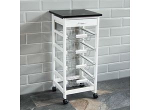 5056512954824 - Home Discount - Kitchen Trolley Wooden Portable Cart Serving Trolley Cabinet White 4 Tier