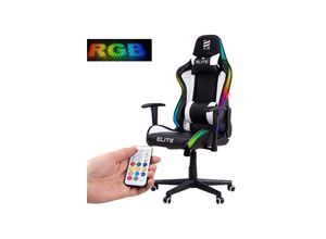 4056551219183 - ELITE Gaming-Stuhl DESTINY Rücken- und Nackenkissen Wippmechanik bis 170kg Sitzhöhe 45-55 MG200 (RGB - Schwarz Weiß)