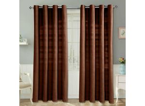 5055967416178 - HOMESCAPES Gardinen mit Ösen Rajput braun im 2er Set 140 x 140 cm - Braun