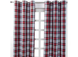 5055967437593 - Gardinen mir Ösen Schottenmuster MacDuff 2er Set 100% Baumwolle 182x137 cm - Rot Weiß Grün - Homescapes