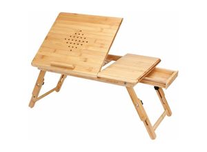 4250525363531 - Laptoptisch Höhenverstellbar Holz 5-fach Neigbar inkl Schublade Lüftungslöcher Klappbar Bambus Laptop Notebook Ständer Bett Couch Sofa Tisch