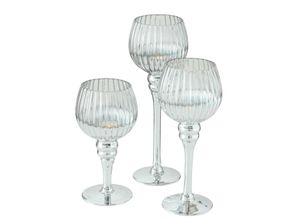 4020607854475 - 3er Set Windlicht Minou Set H20-30 x Ø11 cm silber