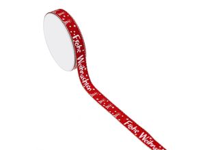 4015275890238 - Stoffband Frohe Weihnachten rot-weiß 15 mm 5 m