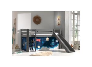 5420070236720 - VIPACK - Halbhohes Bett PINO mit Rutsche und Textilset Space Shuttle Ausf Kiefer massiv grau la 5420070236720 - VIPACK - Halbhohes Bett PINO mit Rutsche und Textilset Space Shuttle Ausf Kiefer massiv grau la