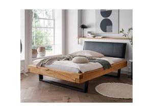 4066075095934 - Lomadox - Massivholz Doppelbett 140x200 cm Eiche massiv schwarzes Echtleder-Kopfteil schwarze Metallkufen UPPSALA-137 b h t ca 158 88 228 cm 4066075095934 - Lomadox - Massivholz Doppelbett 140x200 cm Eiche massiv schwarzes Echtleder-Kopfteil schwarze Metallkufen UPPSALA-137 b h t ca 158 88 228 cm