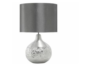 4260580923076 - Beliani - Tischlampe Silber geschwungener Porzellanfuß Stoffschirm Grau Kabel mit Schalter Moderner Glamouröser Stil - Silber