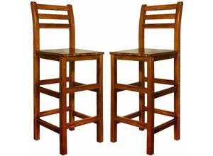 4250525304756 - Barhocker 2er Set Holz mit Lehne Outdoor 75cm Sitzhöhe Akazie 150kg Belastbarkeit Fußstütze Massiv Rustikal Garten Küche Bar Stuhl Hocker Braun