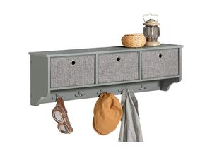 4251388620380 - FRG282-HG Wandgarderobe Flurgarderobe Kleiderhaken Hängeregal mit 3 Körben und 5 Haken Garderobe Hellgrau bht ca 100x31x20cm - Sobuy