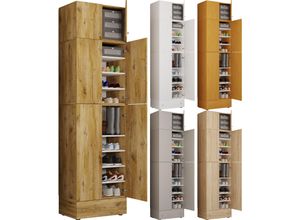 4051814413445 - Holz-Schuhschrank Maße H 240 x B 70 x T 39 cm Allzweckschrank 9 Fächer 4 Drehtüren Aufsatz mit 2 Türen extra Schublade – Lona