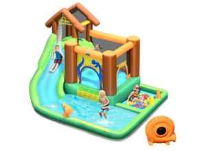 0736542322132 - Hüpfburg mit Geblaese Wasserrutsche Spielpool Aufblasbare Wasserspielcenter mit Rutsche Wasserpark aufblasbar Planschbecken 368x303x230cm