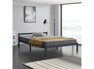 4059438148460 - [encasa] - Holzbett Nakkila 140x200 cm Doppelbett mit Kopfteil Dunkelgrau encasa - Dunkelgrau