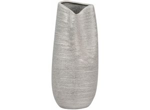 4260624118000 - Beliani - Dekovase Silber 12 x 32 cm Steinzeug Metall Optik Elegant Extravagant Unregelmässige Form Modern - Silber