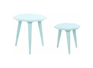 4255664815415 - Beliani - Beistelltisch 2er Set Hellblau aus Mangholz Vintage Look Retro Stil Achteckig Dreibeinig Couchtisch Kaffetisch Set für Wohnzimmer - Blau