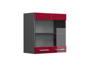 4066731045914 - Hängeglasschrank Küchenschrank Küchenzeile R-Line 60 cm Anthrazit Bordeaux Tür Fächer