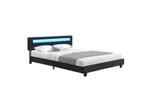 4260304762967 - Polsterbett Paris – modernes Bettgestell mit led Beleuchtung Lattenrost & Kopfteil – Kunstleder & Holz – Bett Doppelbett – 180×200 cm schwarz