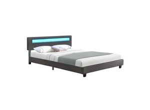4260304764268 - Polsterbett Paris – modernes Bettgestell mit led Beleuchtung Lattenrost & Kopfteil – Kunstleder & Holz – Bett Doppelbett – 160×200 cm grau - Juskys