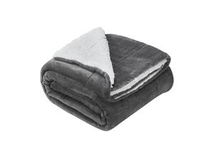 4260565526667 - Fleecedecke mit Sherpa - flauschig warm waschbar - Decke   Plaid für Bett und Couch - Tagesdecke Kuscheldecke - 220x240 cm - Dunkelgrau - Juskys