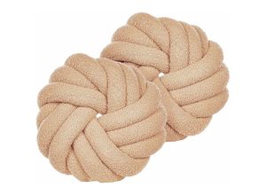 4255664818966 - Beliani - 2er-Set Knotenkissen Beige Bouclé 31 x 31 cm Plüsch Geflecht dekorativ Modern - Beige