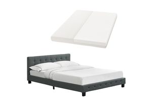 4260565523574 - Polsterbett Manresa 140 x 200 cm - Bett Komplett-Set mit Matratze Lattenrost und Kopfteil - Zeitloses modernes Design Grau - Juskys