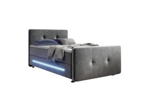 4260565526094 - Boxspringbett Houston – Einzelbett mit LED-Beleuchtung Topper & Bonell-Federkern-Matratze – Bett Polsterbett mit Stoff - 120x200 cm grau - Juskys