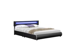 4260304764497 - Polsterbett Sevilla – Bettgestell mit Lattenrost & led Beleuchtung im Kopfteil – Kunstleder & Holz – Bett Doppelbett - 180 x 200 cm - schwarz - Juskys