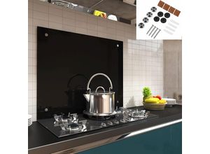 4251258908419 - - Küchenrückwand Spritzschutz Fliesenspiegel Küche Wandschutz Glas 6mm esg Schwarz - 90x50CM