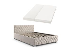 4260565527848 - Polsterbett Nizza 140x200 cm mit Matratze - Bettgestell mit Lattenrost Stauraum & led Beleuchtung – Samtbezug Chesterfield-Steppung - Beige - Juskys