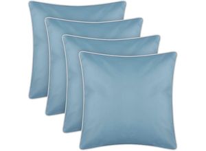 4059222061852 - Outdoor Kissen mit Paspel 4er Pack ( 45 x 45 cm ) Türkis - Dekokissen Garten Reißverschluss - Schmutz- und Wasserabweisend - abnehmbarer Bezug