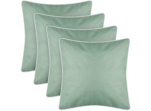 4059222061814 - Outdoor Kissen mit Paspel 4er Pack ( 45 x 45 cm ) Mintgrün - Dekokissen Garten Reißverschluss - Schmutz- und Wasserabweisend - abnehmbarer Bezug