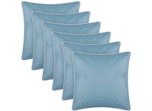 4059222061869 - Outdoor Kissen mit Paspel 6er Pack ( 45 x 45 cm ) Türkis - Dekokissen Garten Reißverschluss - Schmutz- und Wasserabweisend - abnehmbarer Bezug