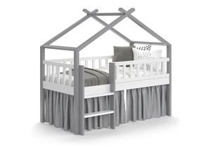 4066731062355 - VitaliSpa Kinderbett Bettenhaus Einzelbett Adis Weiß Grau modern 168x158 cm Kinderzimmer Rausfallschutz Massivholz Lattenrost Bettleiter Hausbett Hochbett