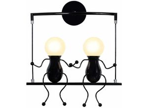 Image of Kreatives Wandleuchte, Industriell Einfache Humanoid Wand Lampe Schwingen Form Lampe E27 Doppelt Cartoon für Wohnzimmer Schlafzimmer Schwarz