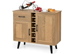 0783501311270 - Costway - Sideboard Küchenschrank mit Türen und Schubladen Küchekommode im Landhausstil mit Weinregal für 6 Flaschen Buffetschrank Weinschrank für