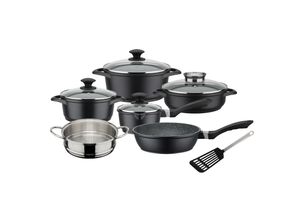 4005643414562 - Topf-Set Gourmet Granit Aluminiumguss (Set 11-tlg Kochtopf 20 24 Stieltopf 16 2 Pfannen 24cm 1 Dämpfer Pfannenwender) Induktion schwarz