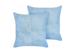 4255664818430 - Beliani - Set aus 2 Blau dekorativen Kissen aus Cord 43 x 43 cm Gestreiftes Muster modernes Design Wurfkissen - Blau