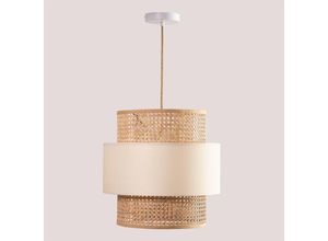 8435507952958 - Sklum - Deckenlampe aus Rattan Satu Polyester - Rattan Beige Leinen - Beige Leinen