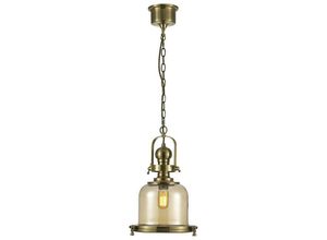 5055487424363 - Inspired Lighting - Inspired Diyas - Riley - Kleine Glocke Deckenanhänger E27 Antik Messing Cognac Glas