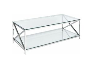 4255664822468 - Beliani - Couchtisch Silber und Transparent Sicherheitsglas 60 x 120 cm mit Edelstahlgestell Rechteckig Modern Wohnzimmer Flur Diele Esszimmer Deko