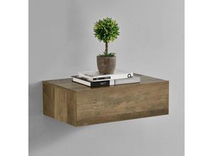 4251155590243 - [encasa] - Wandregal Oslo mit Schublade 46x30x15cm Holzfarben Braun