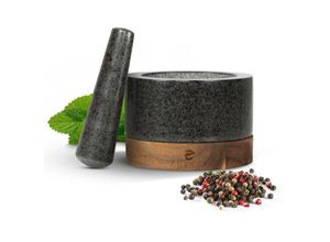 4260545437563 - Ecence - Mörser mit Stößel aus Granit & Holz Gewürzmörser Mortar and Pestle Ø155cm