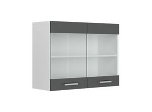 4251421927544 - Glashängeschrank R-Line 80 cm Weiß Anthrazit Hochglanz modern Vicco