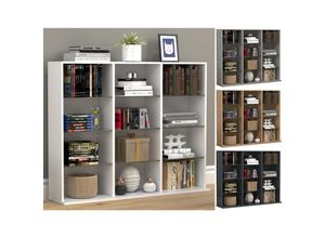 4051814428203 - Standregal Holz CD DVD Standregal Bücherregal Raumteiler Deko Regal Glas Zilas L Gr 102 grau (beton optik) B102cm H82cm T23cm Holzwerkstoff Holz Spanplatte Glas Regale