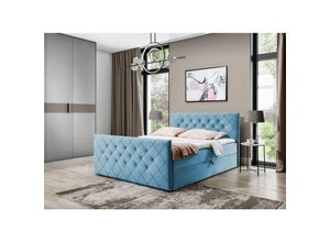 5905351238469 - FURNIX Boxspringbett MOLIE 120x200 Kopf- und Fußteil Bettkasten & Topper EV 70839 Blau