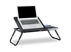 4052025132156 - Laptoptisch fürs Bett 40 x 75 x 35 cm HxBxT verstellbar klappbar Betttablett Leseklappe und Ablage schwarz - Relaxdays