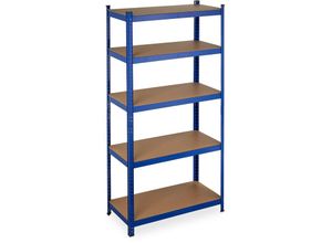 4052025341572 - Schwerlastregal Traglast 875 kg 5 Ebenen zum Stecken Keller Garage Stahl HxBxT 180 x 90 x 45 cm blau - Relaxdays