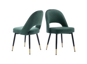 Image of 2er Set Esszimmerstühle aus Samt Küchenstühle mit Metallbeinen Polsterstuhl für Esszimmer, Grün