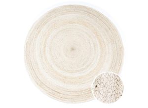 4061981168093 - Teppich Rund Wohnzimmer Jute Boho Ethno Muster Modern Handgefertigt Naturteppich Weiß 120 cm Rund - Paco Home 4061981168093 - Teppich Rund Wohnzimmer Jute Boho Ethno Muster Modern Handgefertigt Naturteppich Weiß 120 cm Rund - Paco Home