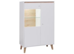 4066075074199 - Wohnzimmer Highboard Vitrine in weiß mit San Remo Eiche Nb ORTONA-132 B H T ca 90 1365 40 cm - weiß